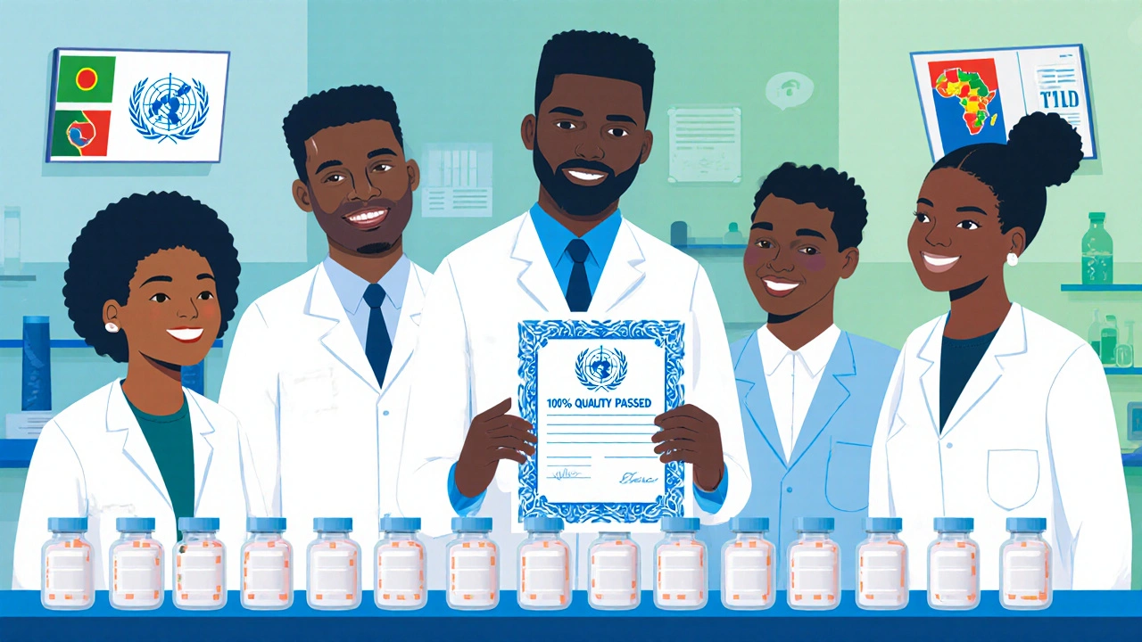 African scientists celebrate a WHO prequalification certificate for locally made HIV medicine.