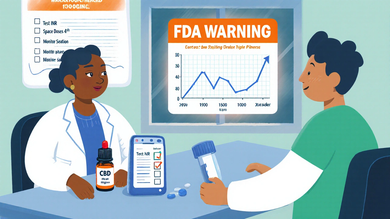 Doctor and patient review CBD-drug interaction graph with blood test and checklist on table.