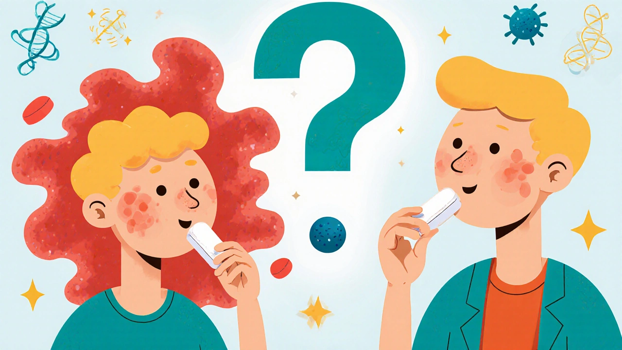 Two patients: one develops a rash from one pill, another takes ten with no reaction, showing unpredictable allergic responses.