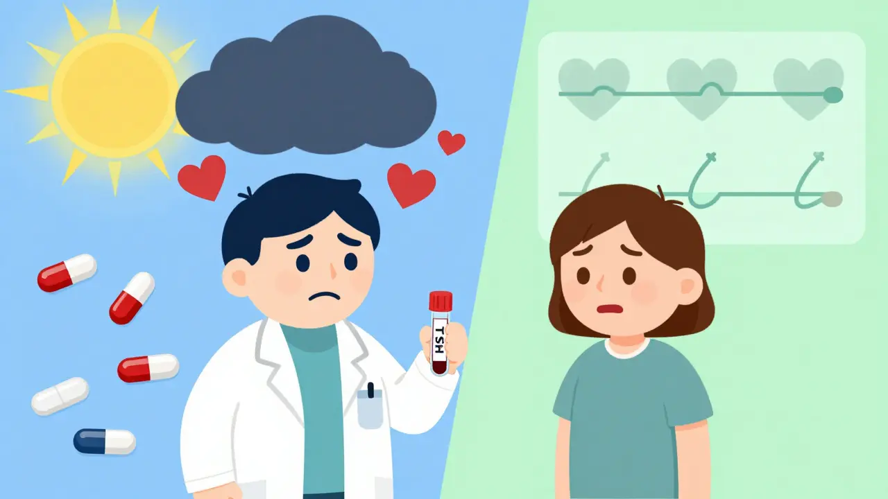 A doctor gives a TSH test as anxiety fades, contrasting dangerous stimulants with safe alternatives.