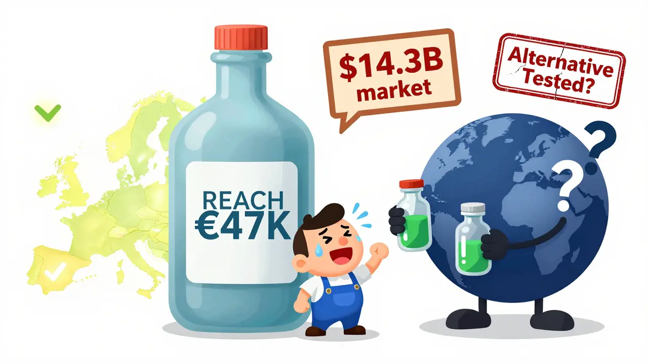 A small business overwhelmed by expensive chemical regulations, while big companies easily switch to safer options.