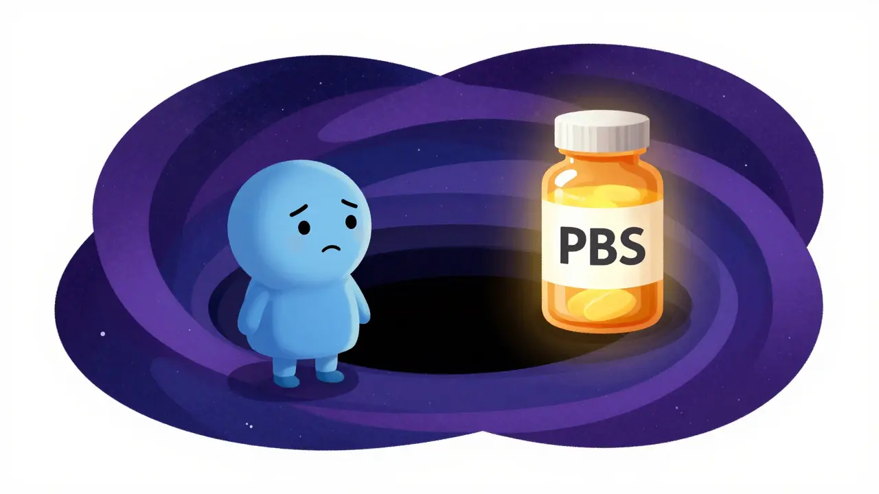 A patient waiting for a medication to cross a stylized cosmic vortex.