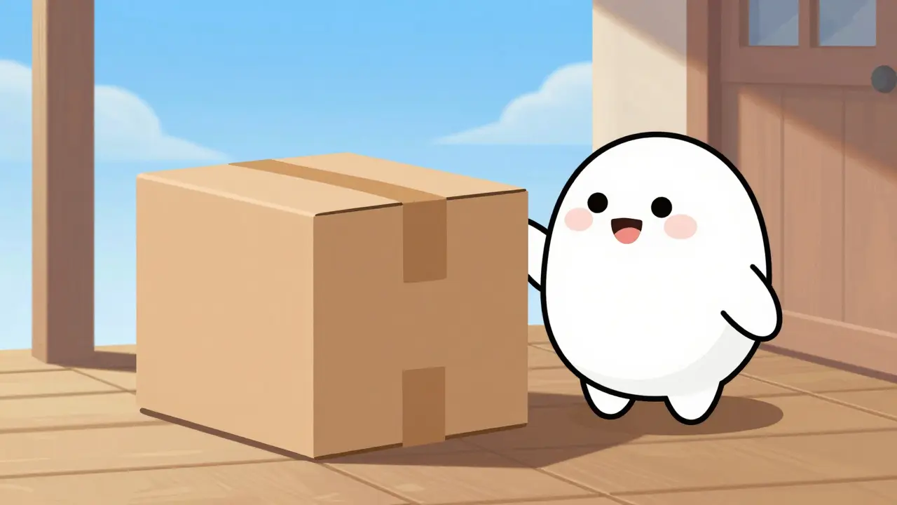 Discreet brown pharmacy package delivered to a sunny doorstep